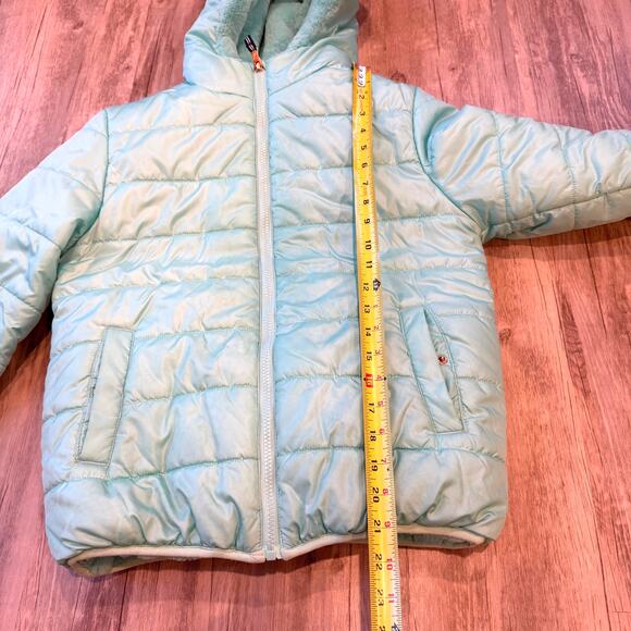 Nautica Girls 12/14 Reversible Teal Fuzzy Hooded Full Zip Warm Winter Jacket - Picture 6 of 11